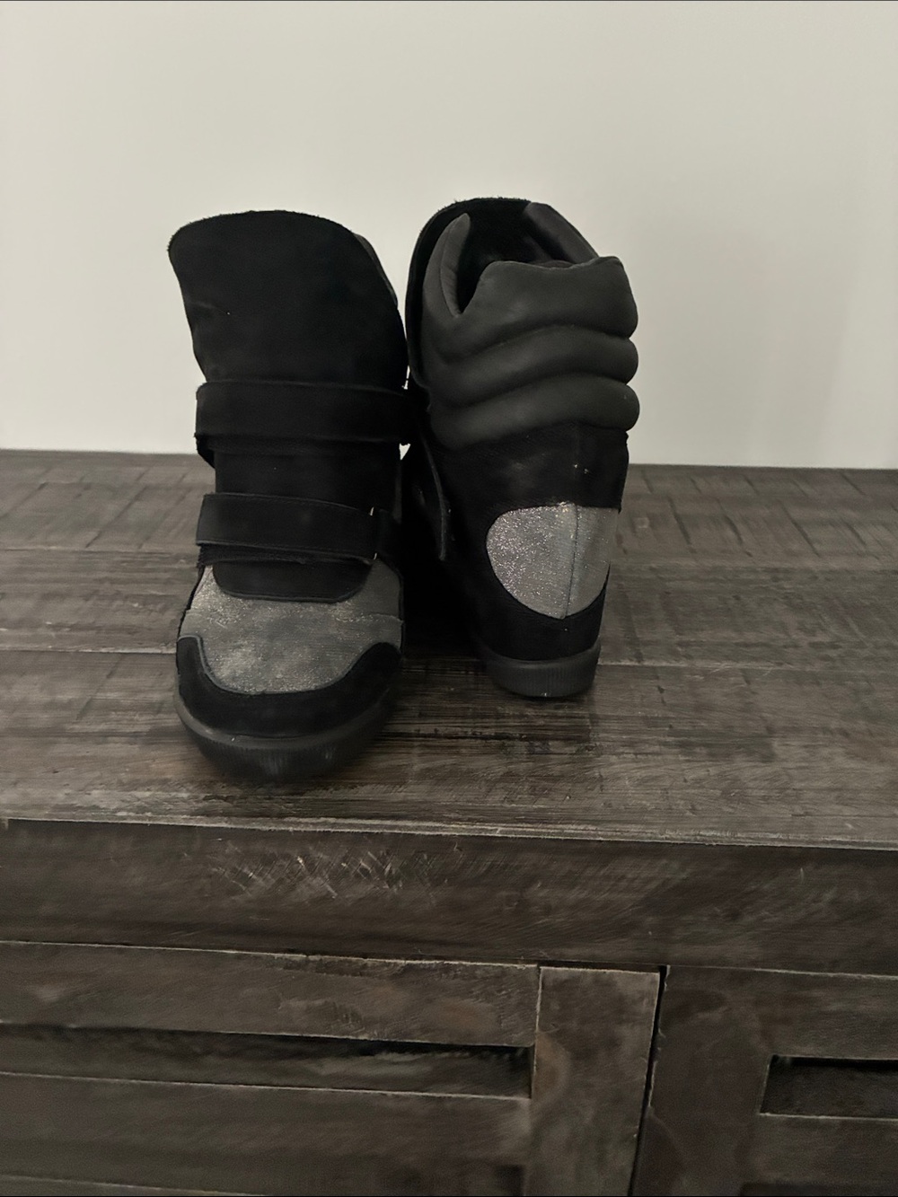 Black Wedge Sneakers with Silver Accents